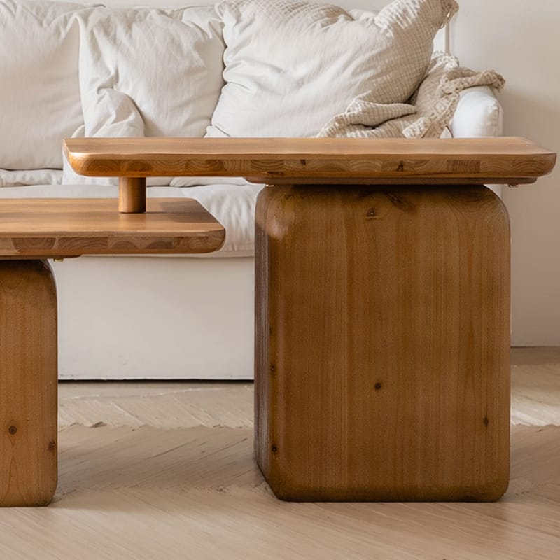 Vintage Fashion Style Square Coffee Table Set with Wood Grain Finish(Set of 2)