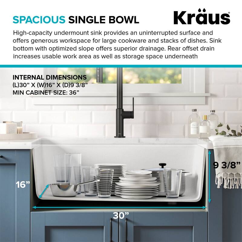 Kraus KGUW1-33-100-75MB Bellucci 32" Undermount Single Basin Granite