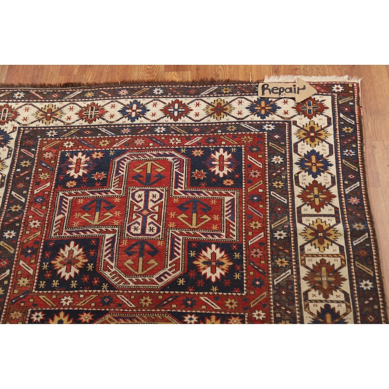 Pre-1900 Antique Vegetable Dye Kazak Rug Hand-Knotted Wool Carpet - 3'8" x 6'10"