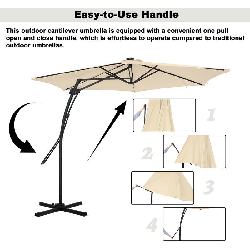 Clihome 10ft Outdoor Patio Cantilever Umbrella with LED Lights