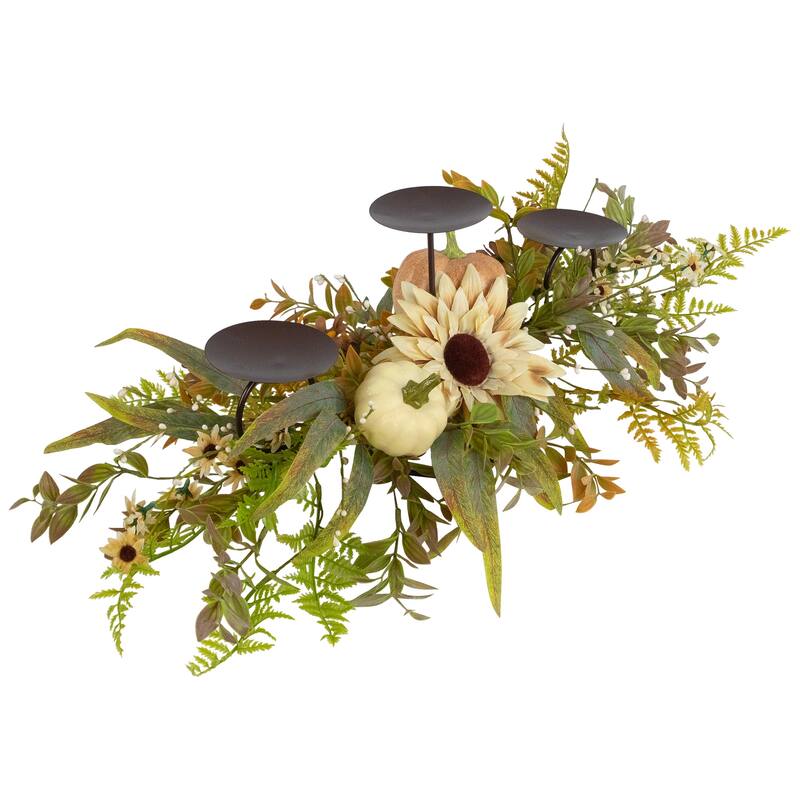 Sunflower and Pumpkins Fall Harvest Triple Candle Holder - 28"