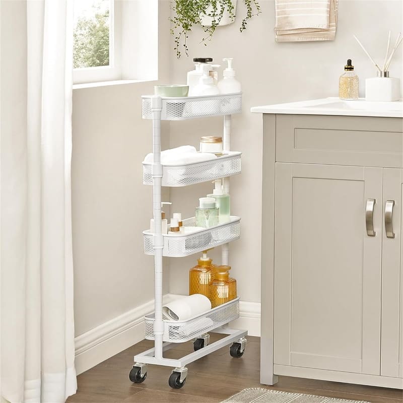 4 Tier Metal Rolling Cart with Wheels - 15.9"D x 5.3"W x 35.7"H - White