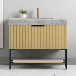 36" Freestanding Bathroom Vanity with Undermount Ceramic Sink Sintered Stone Top Drawer and Open Shelf