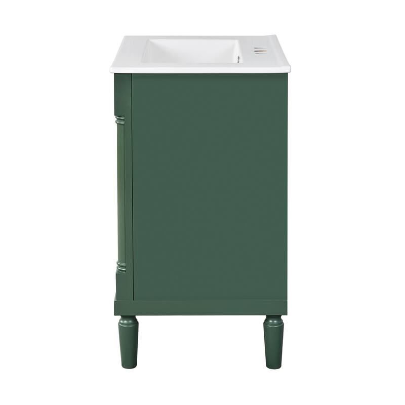24 Inch Bathroom Vanity with Ceramic Top Sink, Freestanding Single Sink Vanity with Storage Shelves, Modern Style