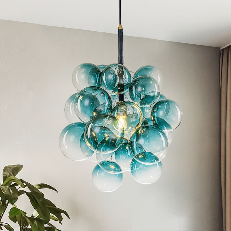 1-Light Modern Glam Sputnik Cluster Glass Globe Bubble Adjustable Height Chandelier for Dining Rooms - Gradient Blue