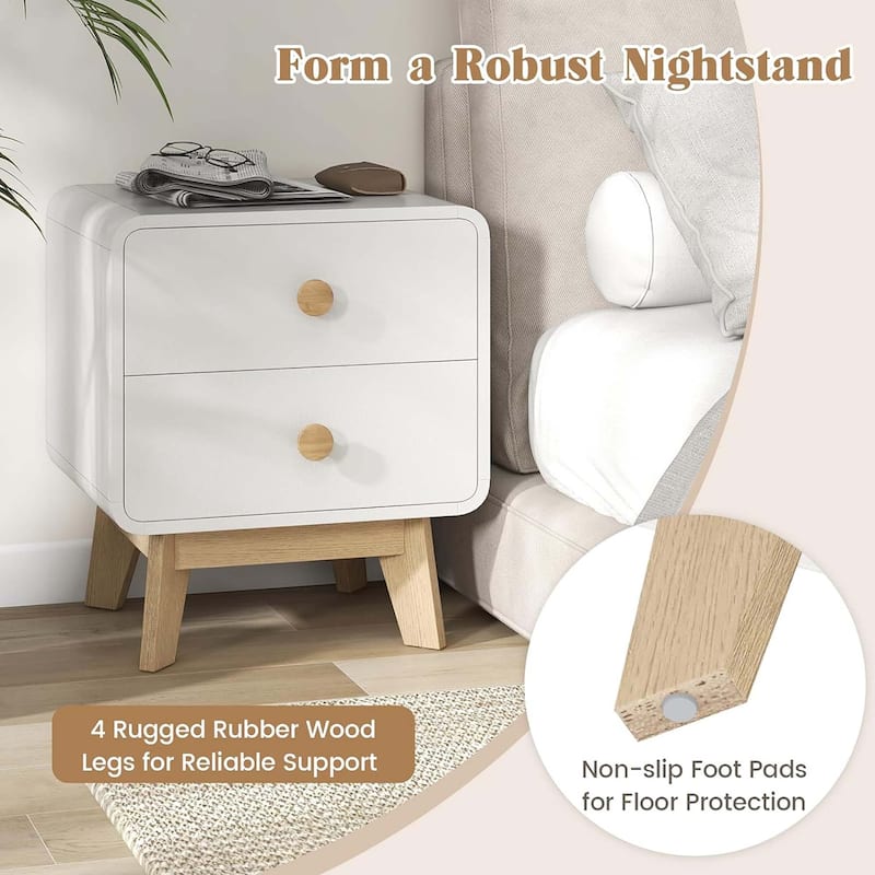 1/2 pcs Modern Night Stand Wooden Side End Table with 2 Drawers