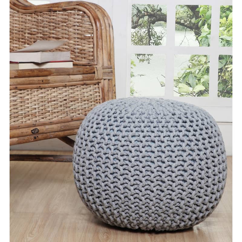 AANNY Designs Lychee Knitted Cotton Round Pouf Ottoman