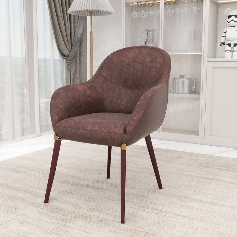 Elias Modern Velvet or Leather Upholstered Dining Chair with Gold Accent Metal Legs for Home Living or Dining Room