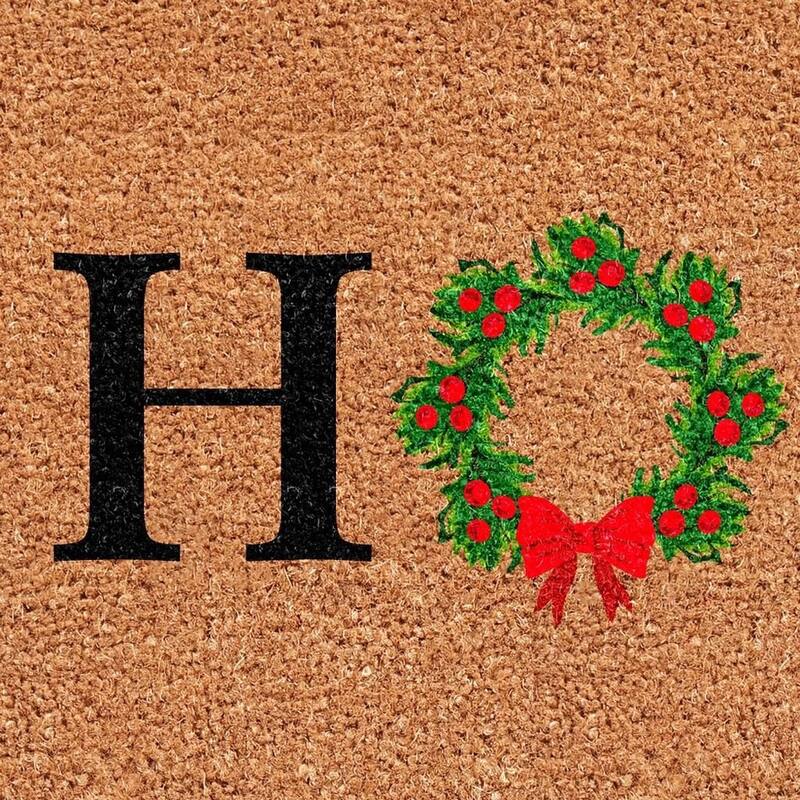 HomeRoots 17" X 29" Brown Black And Green Christmas Outdoor Coir Door Mat - 17.00' X '29.00