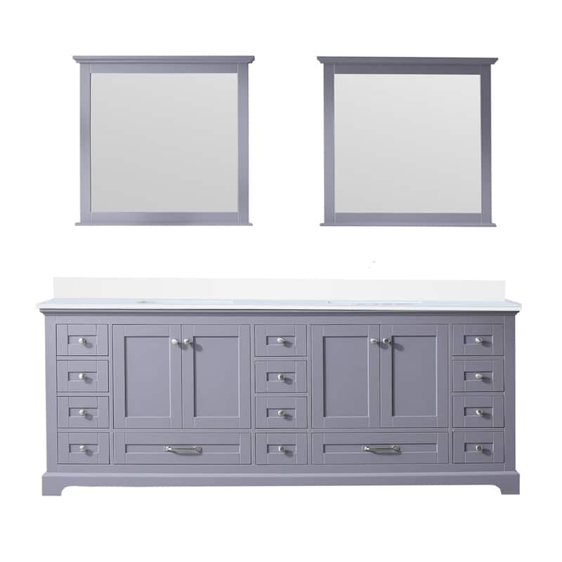 Dukes 84 in. W x 22 in. D Dark Grey Double Bath Vanity, White Quartz Top, and 34 in. Mirrors - Grey - Brushed Nickel Finish - Double Vanities