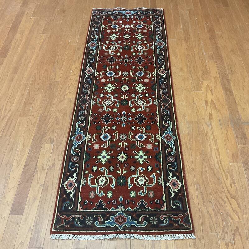 HERAT ORIENTAL Handmade Indo Serapi Wool Runner - 2'6" x 8' - Red/Navy