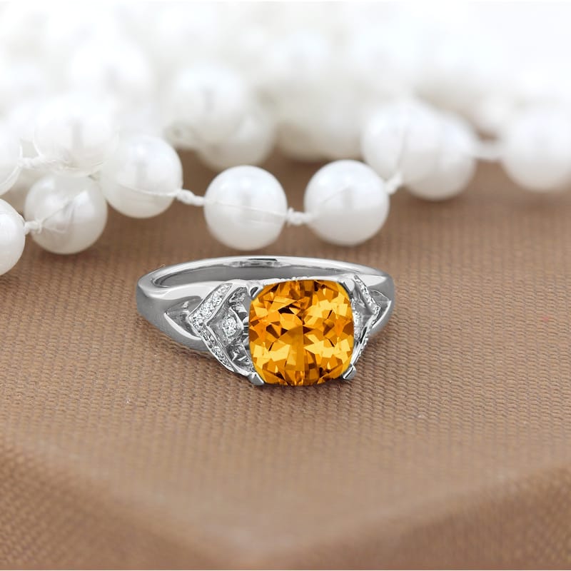 Auriya Modern 2 3/8ct Cushion-cut Citrine and Diamond Engagement Ring 1/6ctw 14k Gold