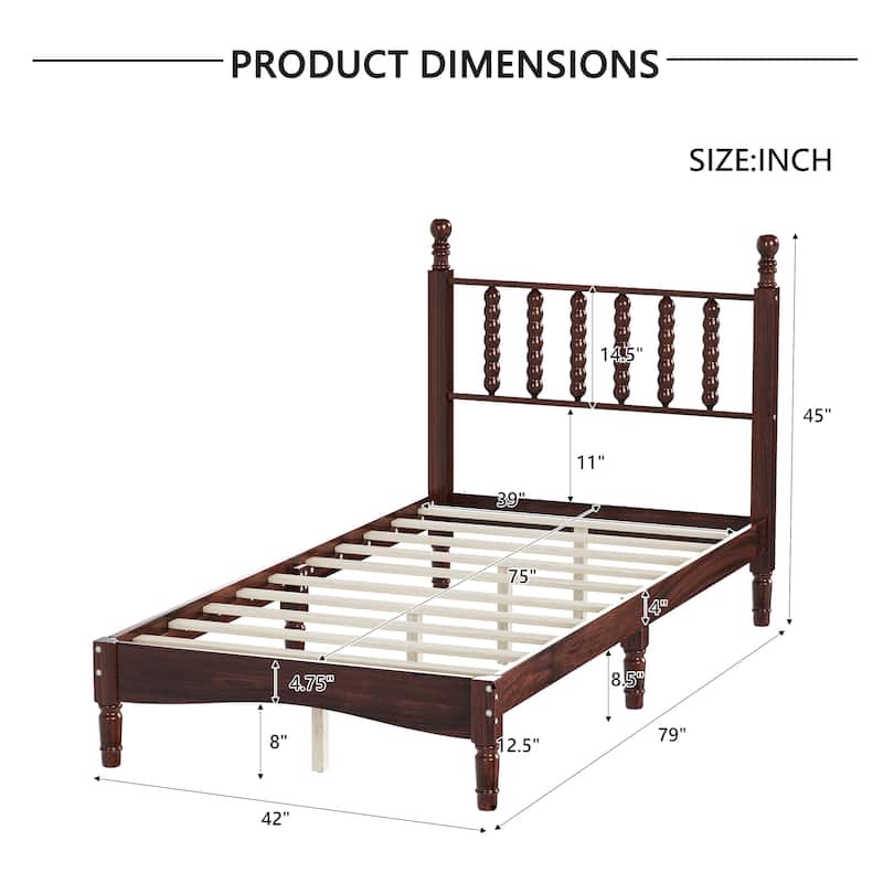 Twin/Full/Queen/King Retro Style Wood Platform Bed with Gourd Headboard and Wooden Slat Support