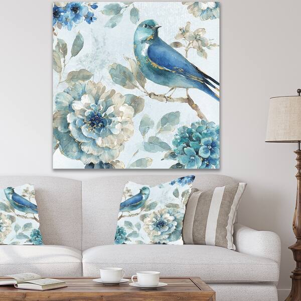 slide 2 of 7, Porch & Den Indigold Watercolor Lovely bird II" Canvas Art