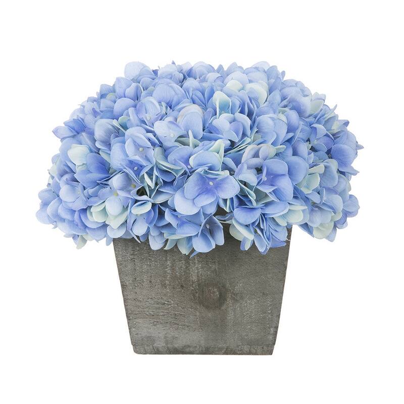 Faux Hydrangea in Grey Washed Wood Cube Planter