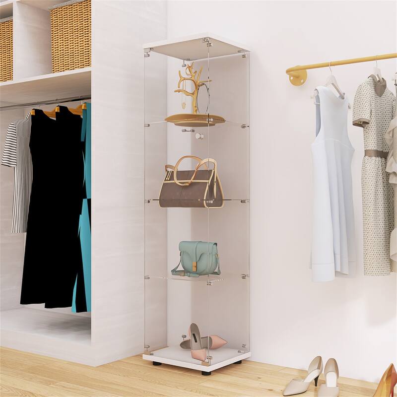 4 Shelves Glass Cabinet Glass with One Door
