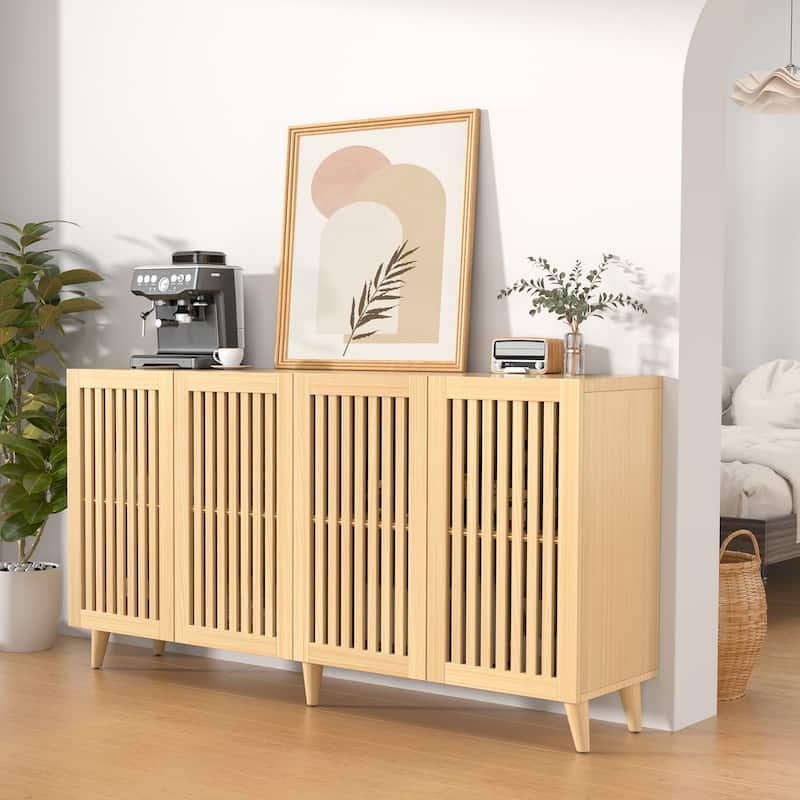 4 Doors Buffet Storage Cabinet, Console Sideboard for Kitchen Dining Room Entryway, Oak