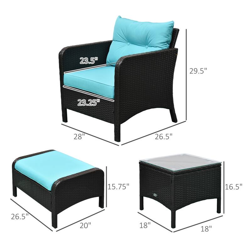 Brown-Blue PE Rattan Steel 5-Piece Outdoor Patio Chair Set with Cushions - 28" L x 26.5" W x 29.5" H