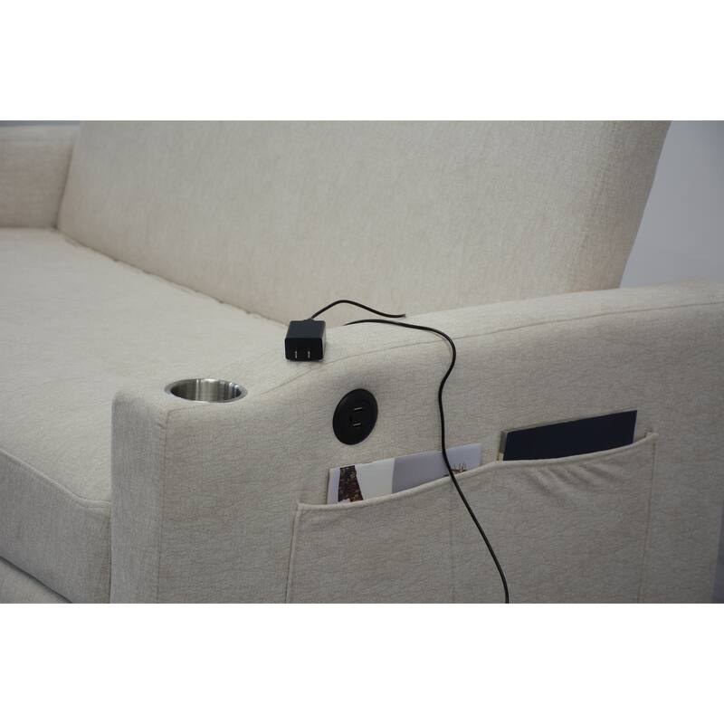 Lounge Sofa Loveseat Sofa Bed with USB Charging Port & Storage Pocket, Sleeper Couch with Reclining Backrest