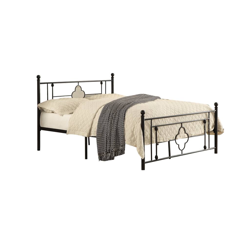 Full Size Metal Platform Bed with Quatrefoil Design Inlay, Black