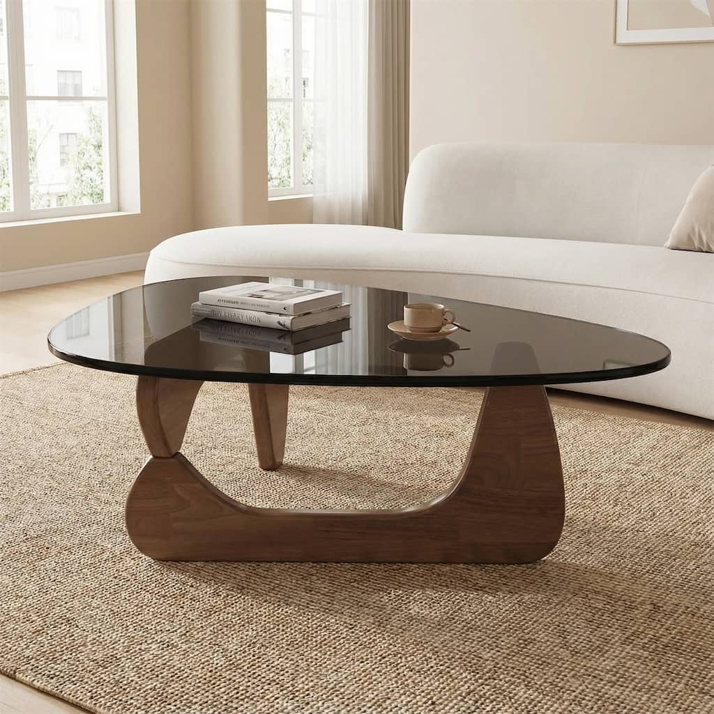 Modern Minimalist Creative Round Side Table - Dual Indoor/Outdoor Use Glass Top with Walnut Legs