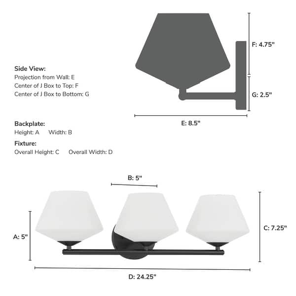 dimension image slide 1 of 3, Hunter Celestial Valley 3 Light Bathroom Vanity Light - Contemporary, Modern, Damp-Rated!