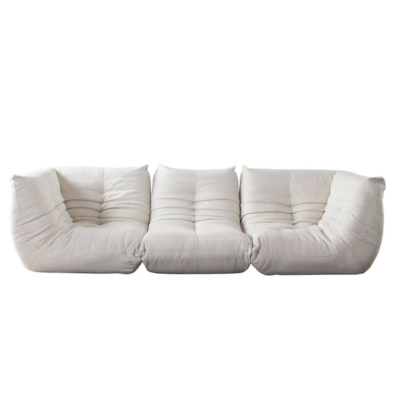 Ezee 3pc Modular Sofa Set, Low Profile Floor Seating Cream Pleated Polyester