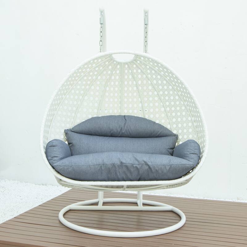 Egg-Shaped Swing Chair with Stand 2-Person Outdoor Patio Swing - Iron Frame & All-Weather Washable Cushions