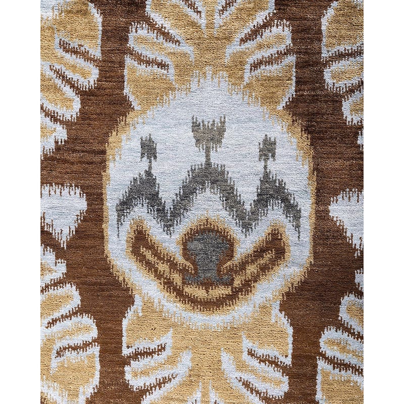 Ikat One-of-a-Kind Hand-Knotted Area Rug - Brown, 8' 10" x 12' 4" - 8' 10" x 12' 4"