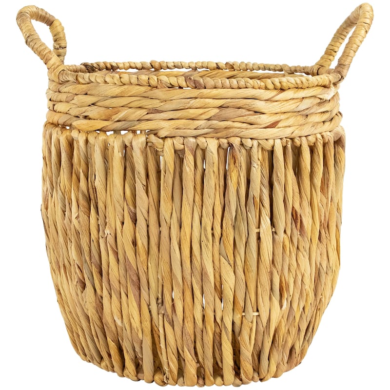 Set of 3 Textured Woven Water Hyacinth Rustic Storage Baskets with Handles 15.75" - 15.75