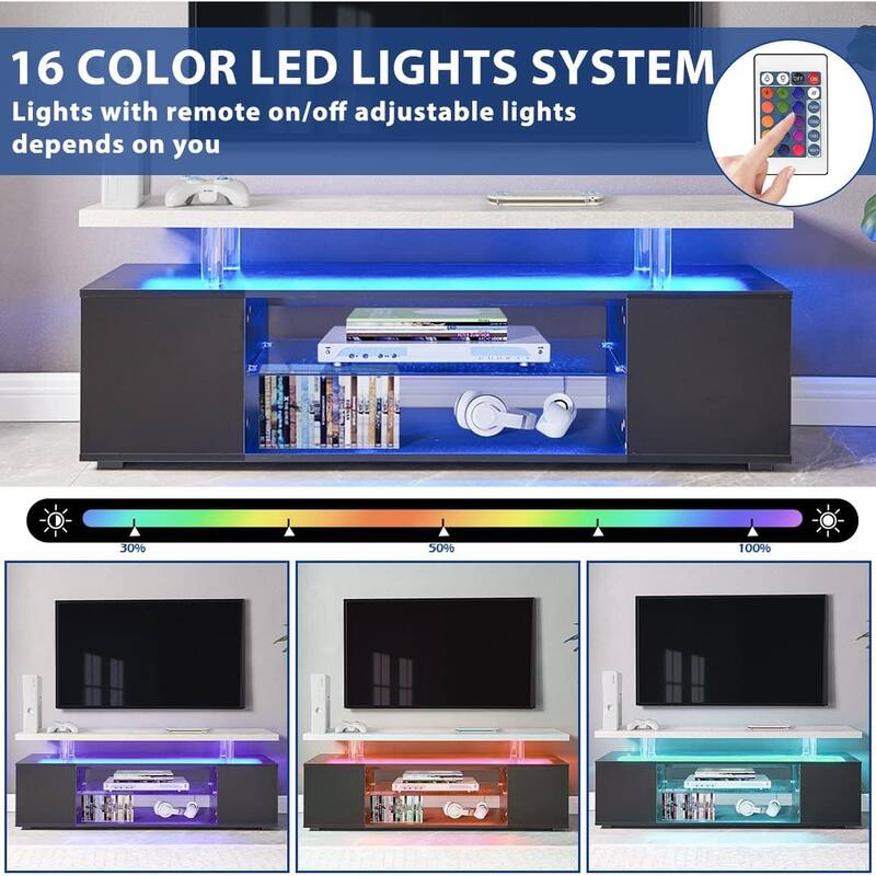 Modern Grey+Black TV Stand TV Console with Multi-Purpose Storage for Living Room