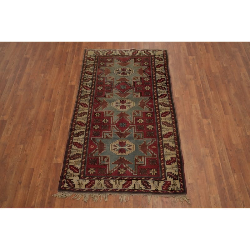 Hand Knotted Oriental 100% Wool Carpet Traditional Geometric Red Kazak Area Rug - 6' 4'' X 3' 9''