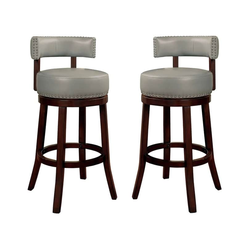 Sherly Set Of 2 Bar Stool 30" Swivel Stool Dark Oak Solid Wood Dark Gray Leatherette Chairs Dining Room