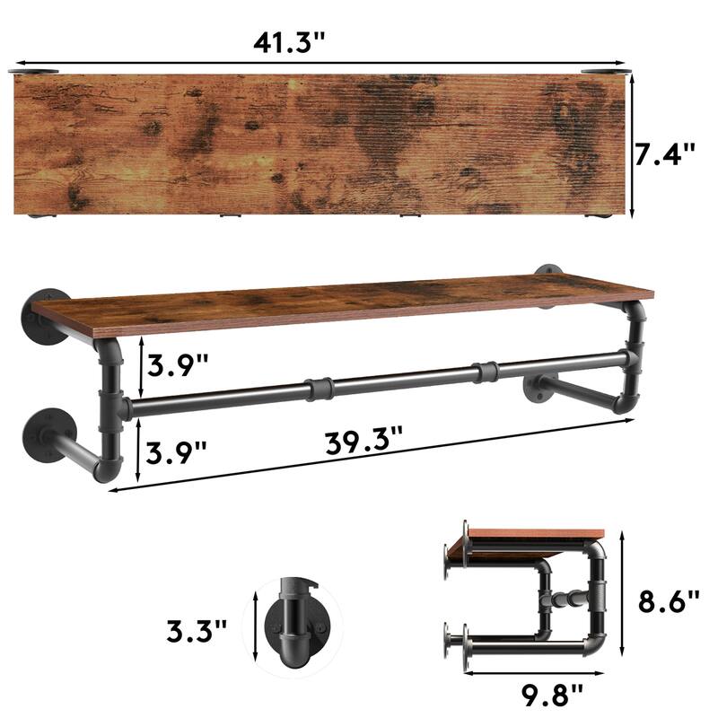 Metal Wall Mounted Pipe Rack with Shelf for Bathroom Clothes Hanging