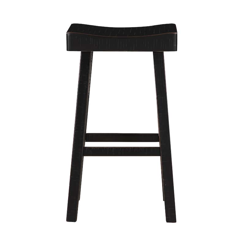 Casy 25 Inch Counter Height Stool, Saddle Seat, Black Solid Rubberwood