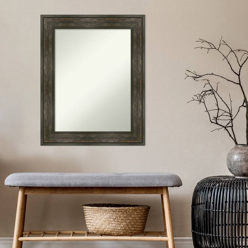 Non-Beveled Bathroom Wall Mirror - Rail Rustic Char Frame