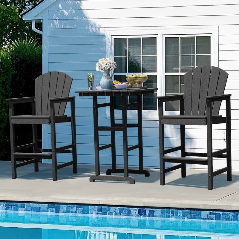 3-Piece HDPE Outdoor Patio Bar Table and Chiar Set, 2 Bar Stools & A Bar Table