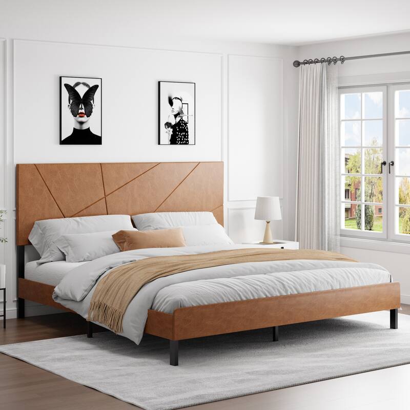 Roomfitters Metal Bed Frame, Square Platform Bed with Under-Bed Storage, Heavy Duty Mattress Foundation, Antique Brown