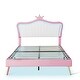 preview thumbnail 5 of 10, Queen Upholstered Princess Bed Frame Faux Leather Platform Bed with Crown Headboard and LED Lights for Girls Boys,White Pink