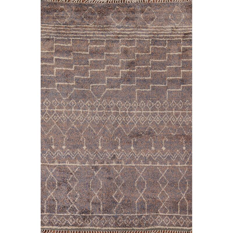 Plush Moroccan Area Rug Hand-Knotted Wool Carpet - 6'9" x 10'3"