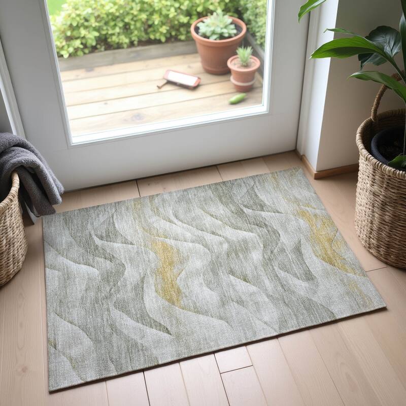 Premium Washable Super Soft Modern Waves Mayfield Rug - Silver - 1'8" x 2'6"