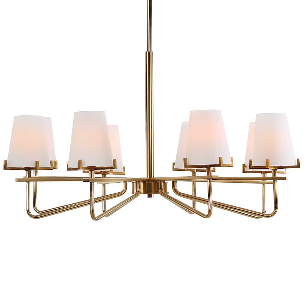 8 Light Transitional Style Round Ceiling Chandelier - 36" - Gold and White