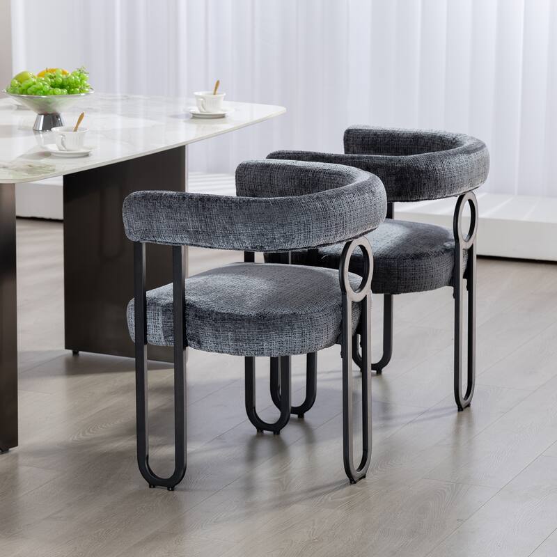 Mid-Century 2-Piece Barrel Side Chairs Dining Chair Armchair with Curved Backrest,Grey