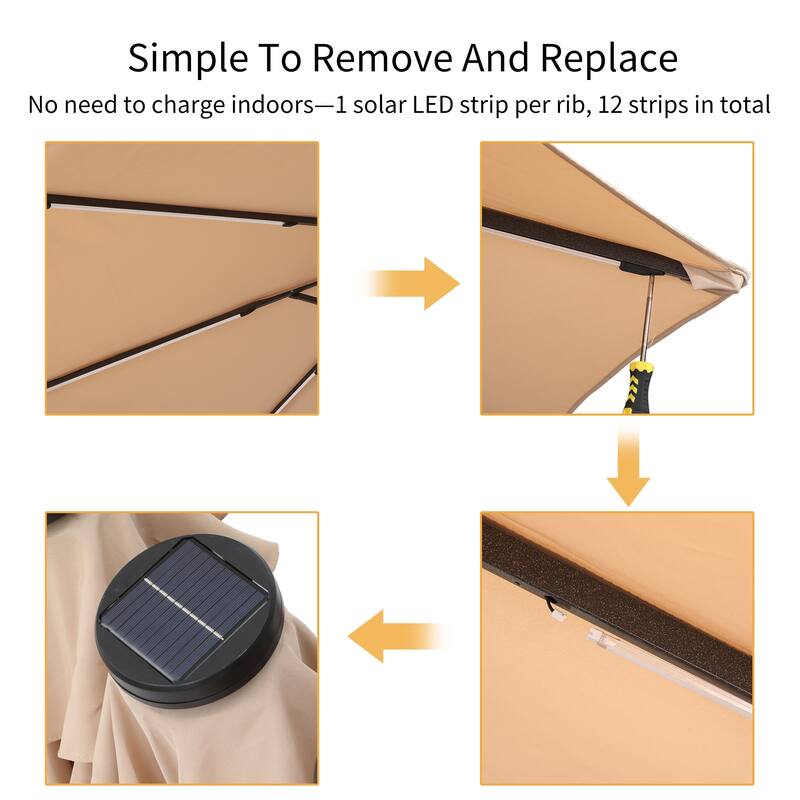 15 ft. Crank Double-sided Solar LED Ultra Lighted Outdoor Market Umbrella with Base Included