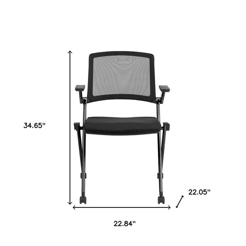 HomeRoots Set of Two Black Mesh Rolling Conference Office Chair - 22.84" W x 34.65" H x 22.05" D