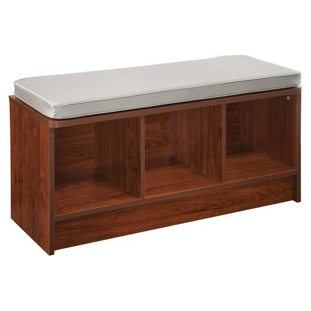 Porch & Den Southbrook 3-cube Storage Bench w/ Grey Cushion - Dark Cherry
