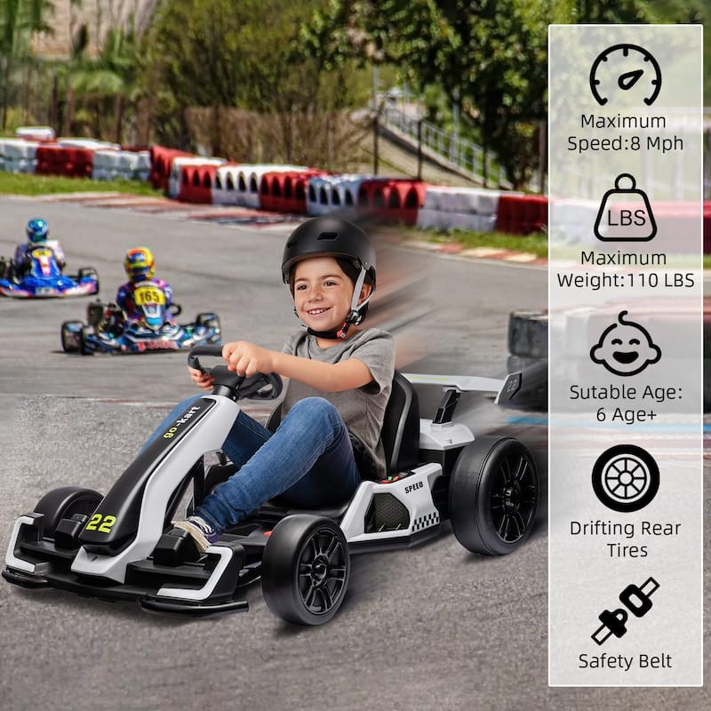 24V Electric Go Kart for Kids, Powerful Drift Kart with 2 * 150W Motors