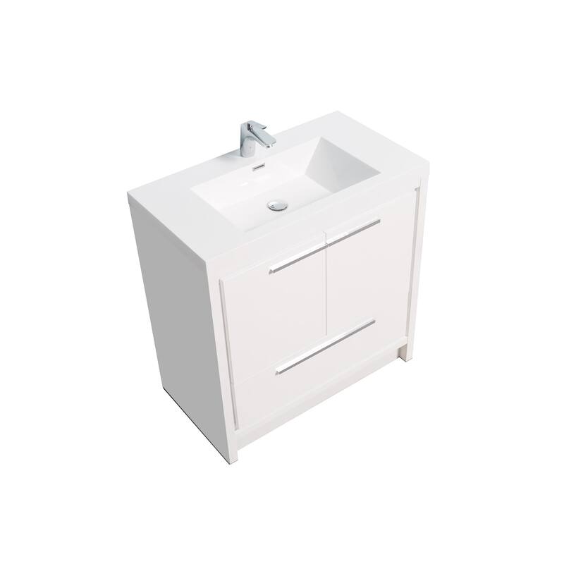 Freestanding Bathroom Vanity Set in HG-White with Integrated Solid Surface Sink