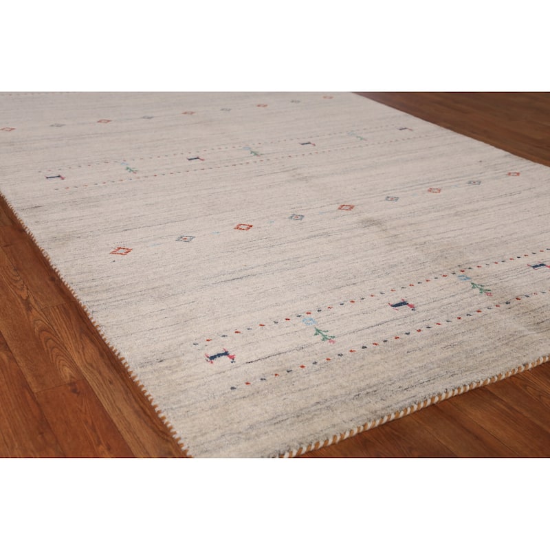 Hand Knotted Oriental 100% Wool Carpet Tribal Animal Pictorial Beige & Ivories Gabbeh Area Rug - 7' 9'' X 5' 0''
