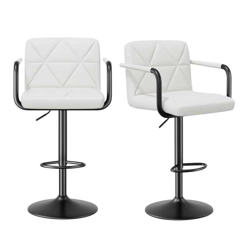 Modern Bar Stools Set of 2 Upholstered Faux Leather Barstools with Back and Arms Height Adjustable Bar Chairs
